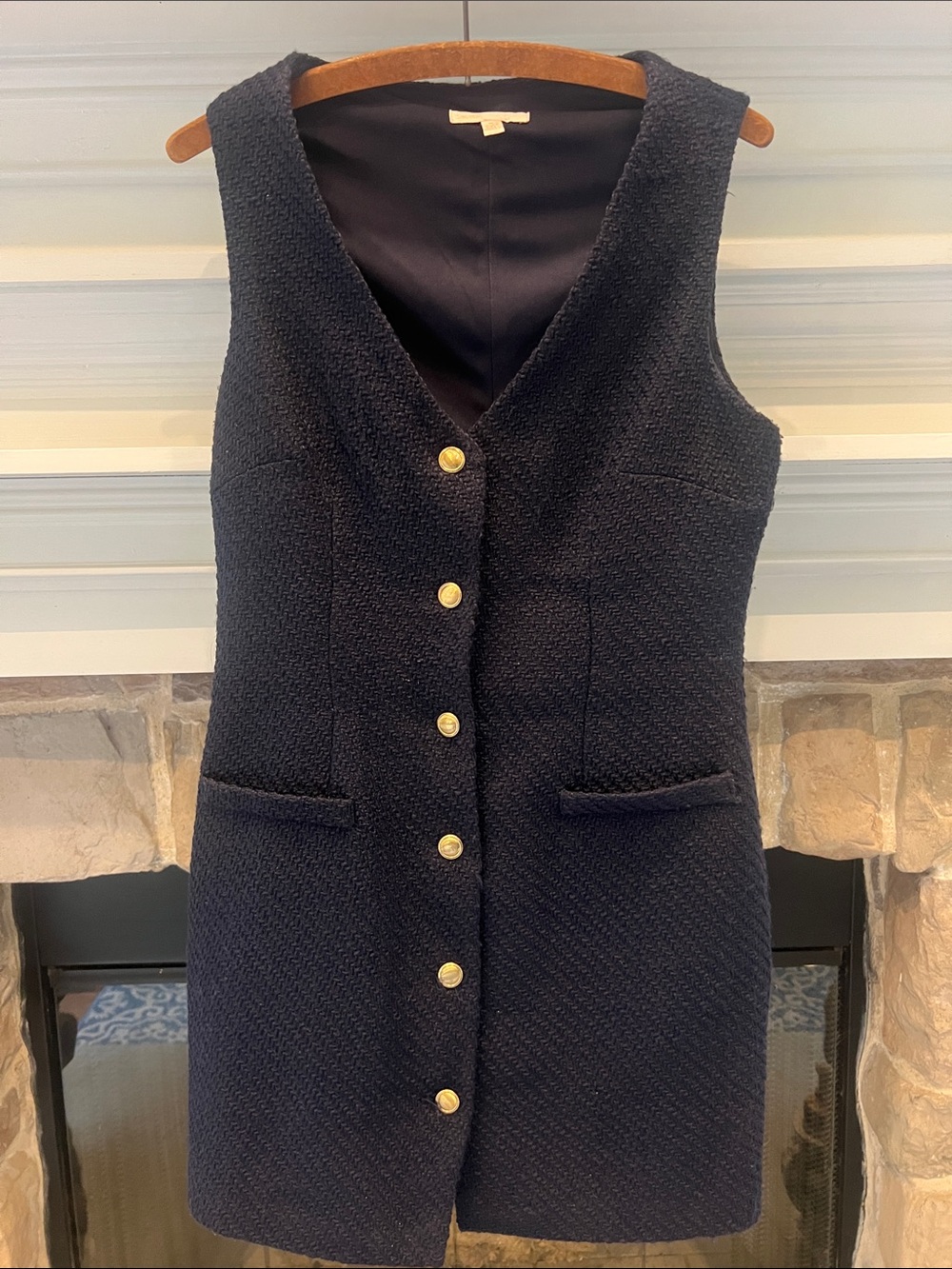Aeropostale Navy Tweed Mini Dress with Gold Buttons
